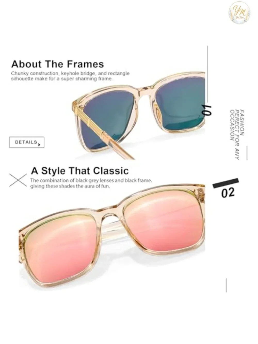 Oversized Square Sunglasses UV400 Protection Polarized Lightweight Fashion